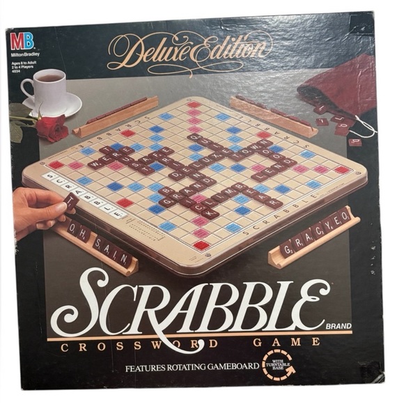 Vintage Scrabble Deluxe Edition Crossword Game With Turntable Base - Picture 1 of 5